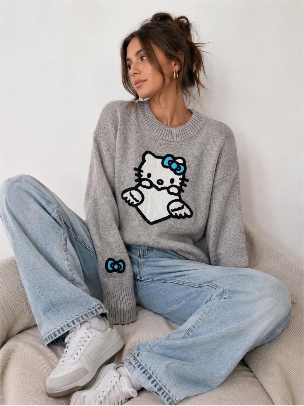 Forever 21 x Hello Kitty & Friends Angel Gray Knit Sweater Size L Sanrio